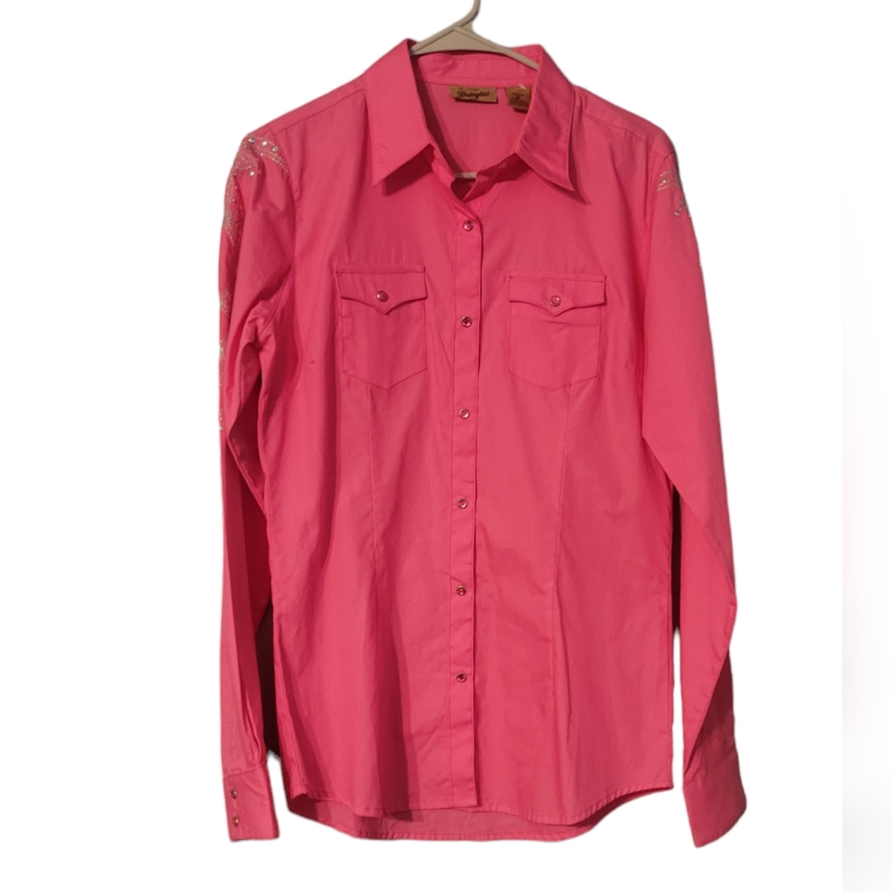Wrangler Snap Front  Western Pink Shirt Womens Size M Long Sleeve